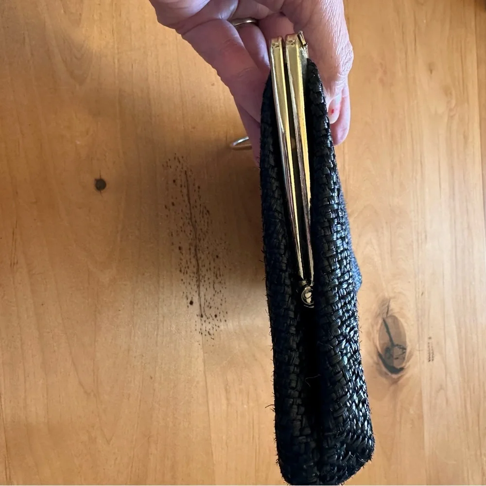 HL USA Vintage Romantic Dreamy Black Woven Textured Clutch Handbag